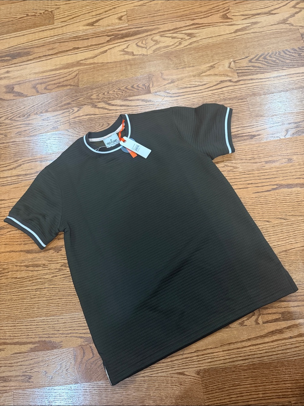 Free Planet Short Sleeve Knit Tee in Dark Brown with White Trim